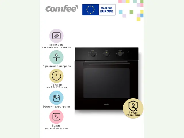 Фото товара Встраиваемый электрический духовой шкаф Comfee CBO711AGB, ширина 60 см, глубина 50 см 67 л, 6 программ, эффект аэрогриля